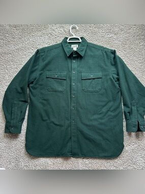 LL Bean Chamois Shirt Mens XL Regular Deep Green Heavyweight Flannel 0MT03 CPO